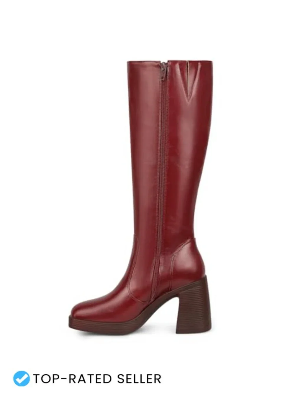 Faux Leather Square Toe Block Heel Platform Booties with Side Zip